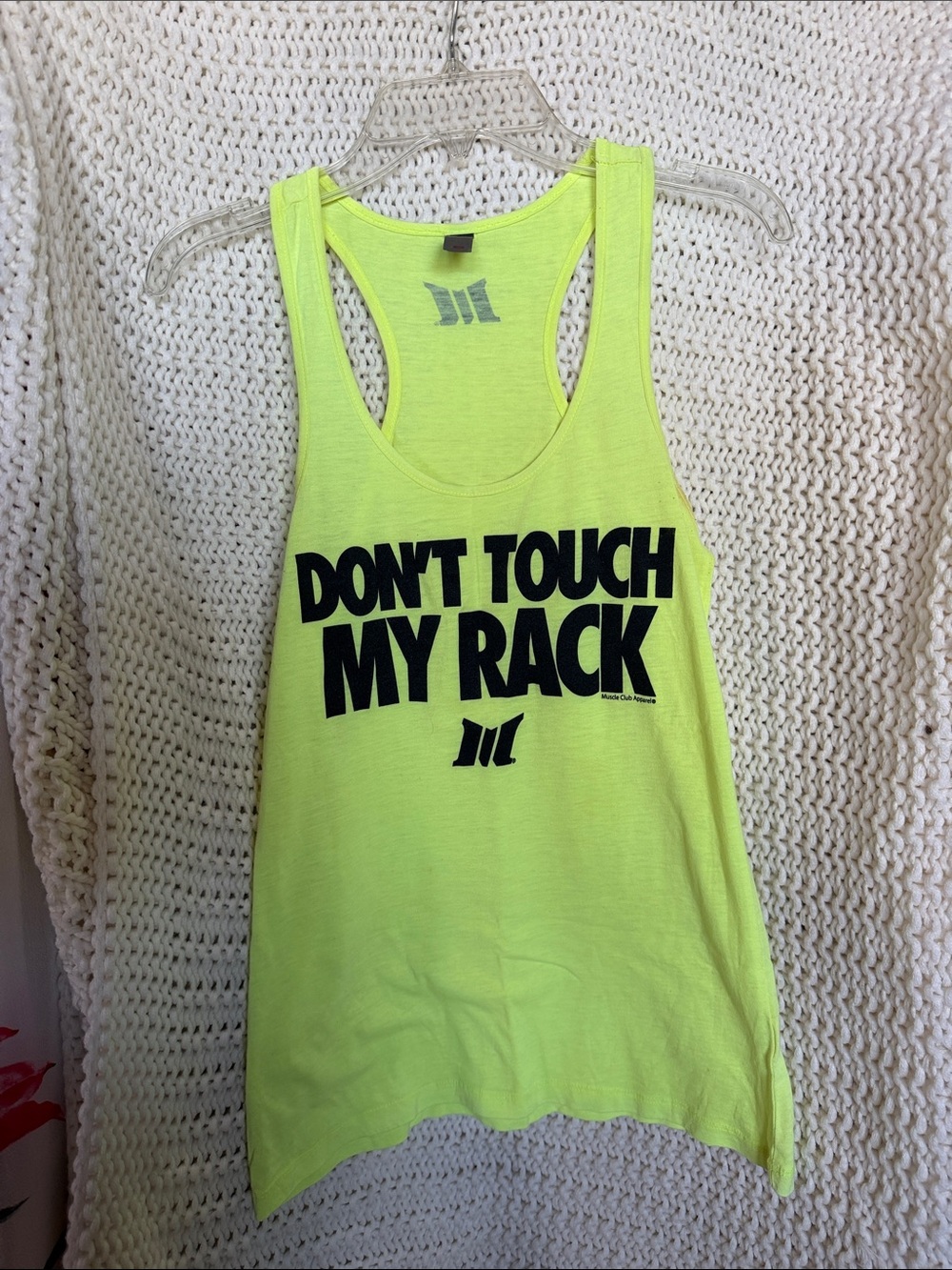 Neon Yellow Graphic Racerback Tank Top - DON'T TOUCH MY RACK - MCA